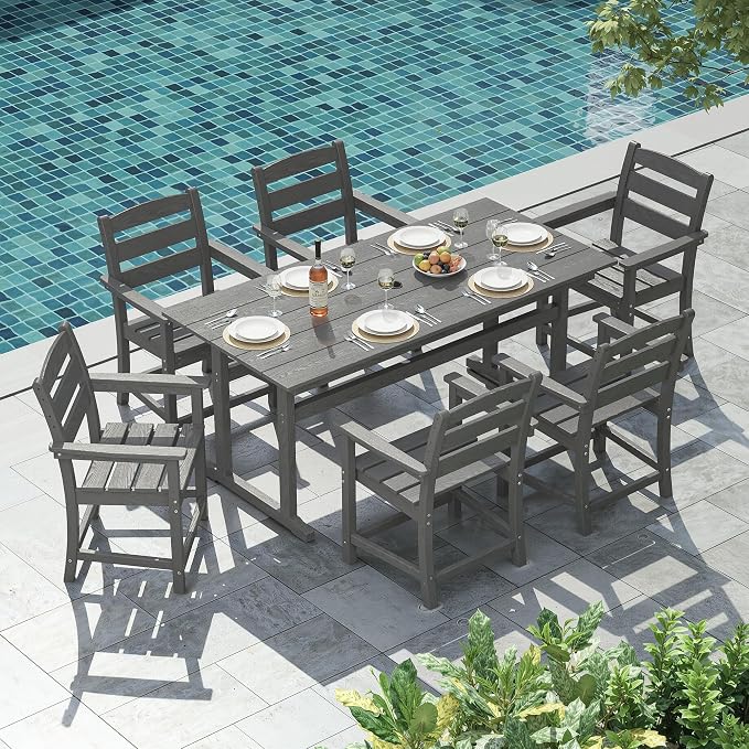 nalone Patio Dining Chairs Set of 2, HDPE Outdoor Dining Chairs with Backrest & Armrest, Patio Furniture Chairs for Garden,Backyard,Lawn (Grey, 2 Chairs)