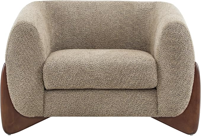 Christopher Knight Home Holly Modern Boucle Fabric Upholstered Club Chair for Living Room, Home Office, Apartment, Relaxing Chair with Removable Cushion and Birch Wood Legs, Light Brown