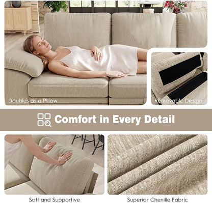 Ihanherry 61" Loveseat Sleeper Sofa, 2-in-1 Pull Out Couch Bed with 2 Pillows, Chenille Convertible Sofa Bed, Small Space Sleeper Couch for Living Room Apartment (Sand)