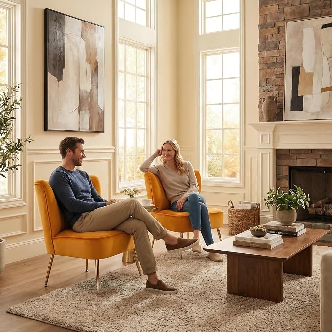DUOMAY Modern Accent Chair Set of 2 Velvet Slipper Chair with Gold Legs Wingback Side Chair for Living Room Bedroom Entryway Small Corner Chair for Space Saving, Yellow