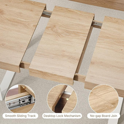 Zevemomo 63"-78.7" Expandable Dining Table for 4-8, Extendable Dining Room Table, Space-Saving Kitchen Table Equipped with an Expandable Slide Track, Tapered U-Shaped Wood Legs for Living Room(Oak)