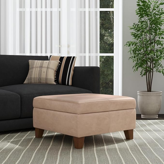 HomePop 28" Faux Leather Square Storage Ottoman - Sand