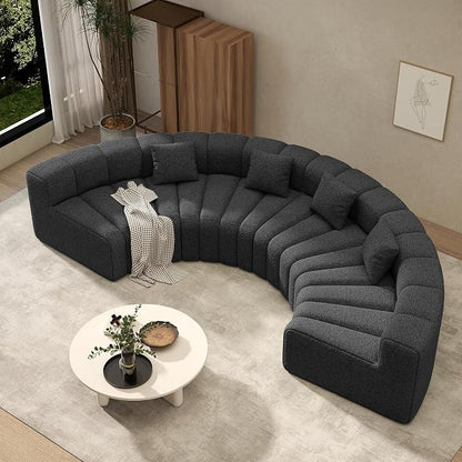 Oversized Curved Sofa, 4 Seater Modular Velvet Cloud Couch, Modern Boneless Sectional Couches for Living Room, No Assembly Required, Black 1PC