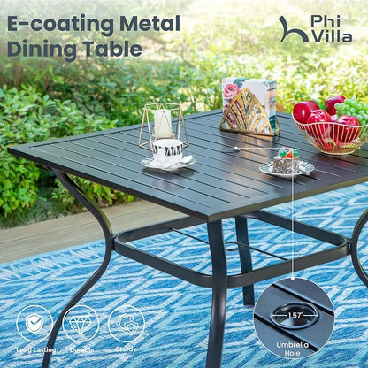 PHI VILLA 5 Piece Patio Dining Set Clearance with 4 Swivel Dining Chairs & 1 Square Metal Dining Table with 1.57 inches Hole, for Outdoor Kitchen Lawn & Garden Black Coated