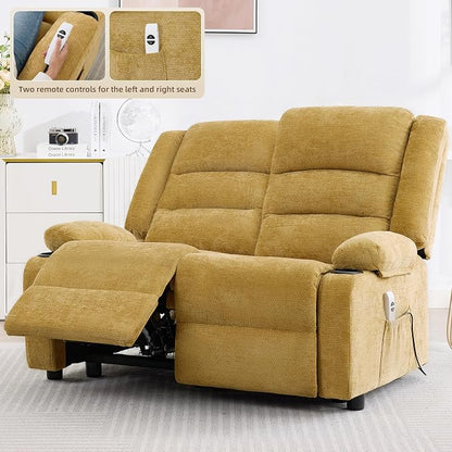 52Inch Reclining Loveseat Sofa,Power Loveseat Recliner,Electric Love seat Recliner Sofa for Bedroom,Living Room with Charging Ports,Yellow
