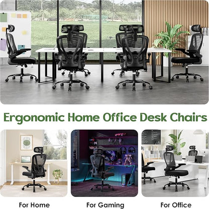 Office Chair Ergonomic Desk Chair - Mesh High Back Office Chair with Headrests Wheels Lumbar Support Home Desk Office Chairs Flip up Armrest Executive Rolling Computer Chair Black 8 Pack