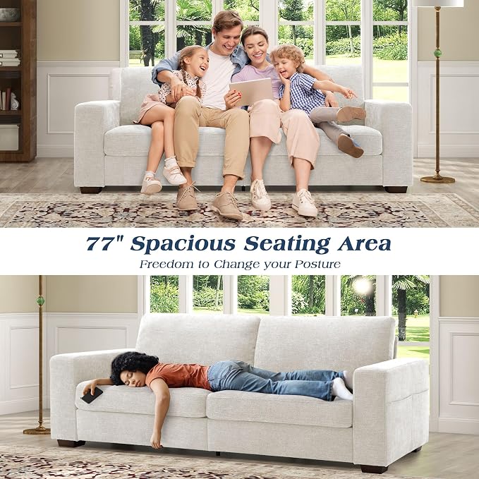 WorthFurni Sofas for Living Room, Chenille Loveseat Couch Set, Small Modern Sofa, USB Charging, Removable Sofa Cover,Solid Wood Frame, Easy to Install(89inch,White)