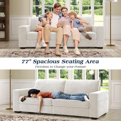 WorthFurni Sofas for Living Room, Chenille Loveseat Couch Set, Small Modern Sofa, USB Charging, Removable Sofa Cover,Solid Wood Frame, Easy to Install(89inch,White)