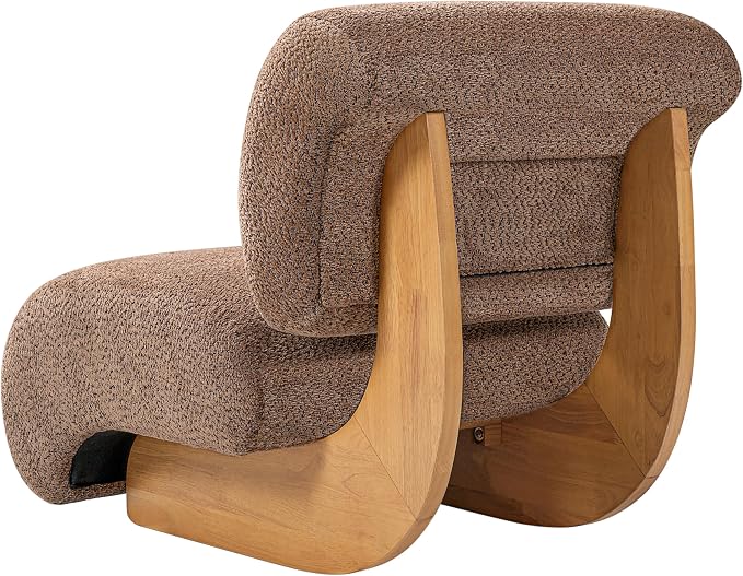 Merax 28" Modern Curved Boucle Accent Chair with Solid Wood Base, Mid-Century Armless Upholstered Slipper Lounge Chair for Living Room, Bedroom, Reading Nook, Natural + Brown