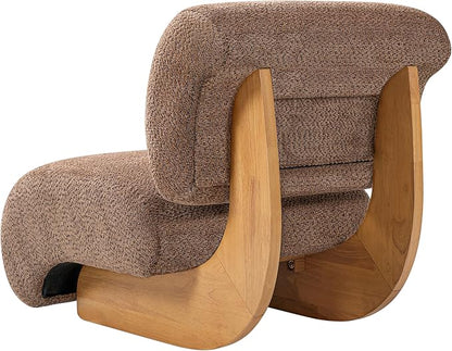 Merax 28" Modern Curved Boucle Accent Chair with Solid Wood Base, Mid-Century Armless Upholstered Slipper Lounge Chair for Living Room, Bedroom, Reading Nook, Natural + Brown