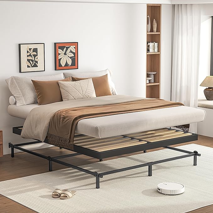 VIPSHOW 2 Inch Wood Slat California King Box Spring with Round Corners - 3000 lbs Capacity, Low Profile Bed Slat Replacement Bunkie Board with Metal Frame, Noise-Free, Easy Assemble, Black
