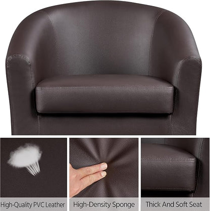 Topeakmart Accent Chair, Modern and Comfy Faux Leather Barrel Upholstered Club Chair with Wooden Legs for Living Room Bedroom, Set of 2, Espresso