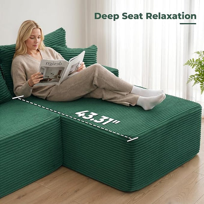Mangodan 118'' Cloud Sectional Couch, U Shaped Boneless Couches for Living Room, Modular Sectional Sofa with Deep Seat Right Facing Chaise, Comfy Cloud Couch Sofa, Green