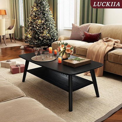 Coffee Table Small Solid Wood Center Table Mid Century Vintage Living Room Coffee Table, (Black 47.24 Inch)