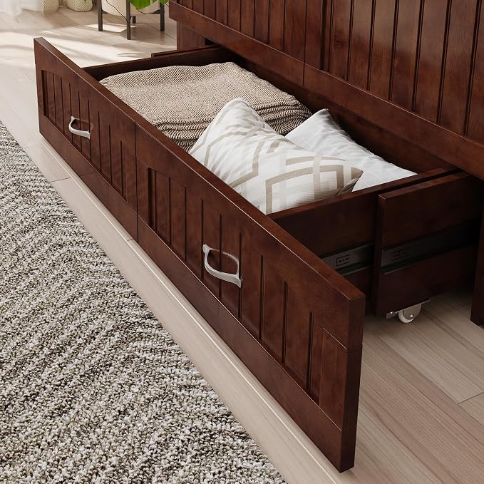 AFI, Southampton Murphy Bed Chest Full with 6" Mattress, Built-in USB Charger & Storage Drawer, Walnut