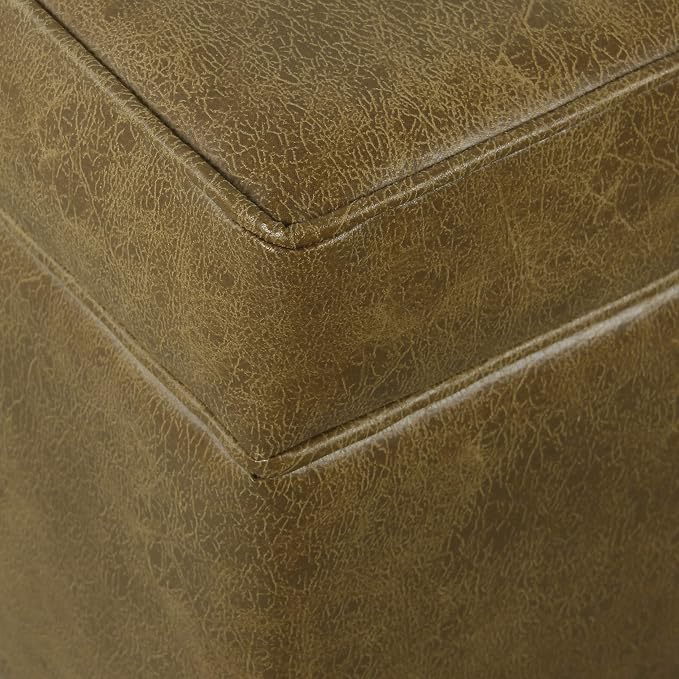 HomePop 18" Square Storage Ottoman - Distressed Brown Faux Leather