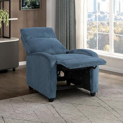 Lexicon Corduroy Pushback Recliner Chair Armchair Push Back Recliner, Solid Wood Frame and Metal Base, Easy Assembly Small Soft Single Sofa Accent Chair for Living Room/Office/Apartment, Midnight Blue