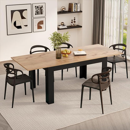 Mobili Fiver, Easy, Extendable Dining Table, 55.1(86.6) x35.4 in, Rustic Oak and Ashwood Black, for 6-8 People, Expandable Dining Table for Kitchen, Italian Furniture
