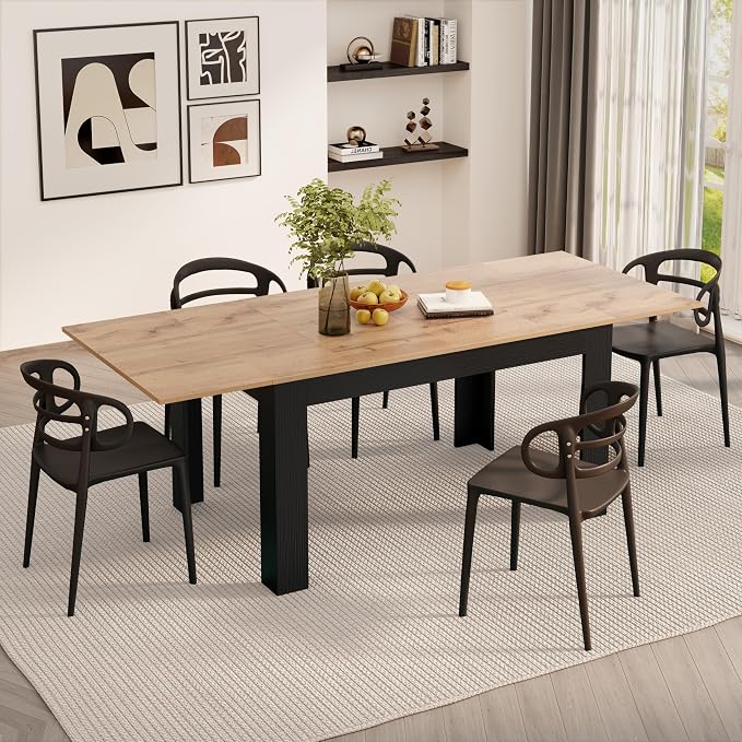 Mobili Fiver, Easy, Extendable Dining Table, 55.1(86.6) x35.4 in, Rustic Oak and Ashwood Black, for 6-8 People, Expandable Dining Table for Kitchen, Italian Furniture
