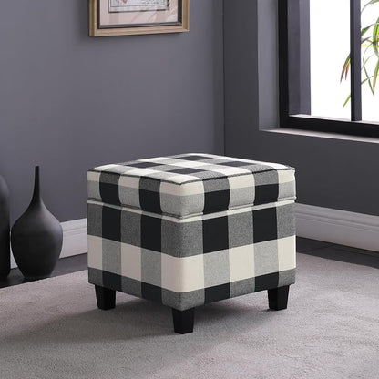 HomePop 18" Classic Square Storage Ottoman - Black Plaid
