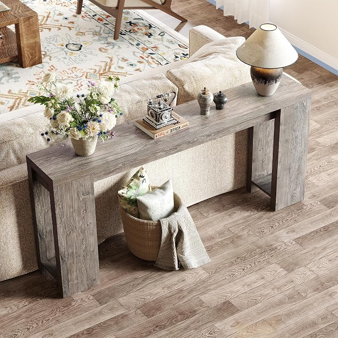 LITTLE TREE 70.9-Inch Long Entryway Table, Farmhouse Sofa Console Table for Living Room, Entryway, Hallway, Grey