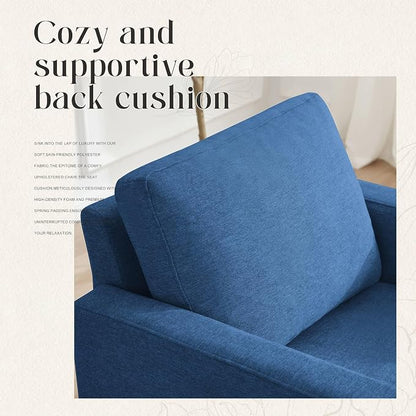 Weture Mid-Century Accent Chair,Modern Linen Fabric Armchair for Living Room,Comfy Upholstered Reading Accent Chairs for Bedroom,Single Sofa Chair with Wood Legs (Blue, 2 Pack)