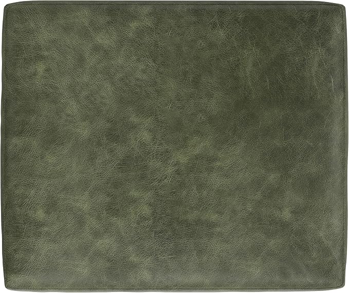 SIMPLIHOME Morrison 33 inch Wide Ottoman in Moss Green Genuine Leather, Multifunctional Footrest, Coffee Table, and Extra Seating for Living Room, Mid-Century Modern Style