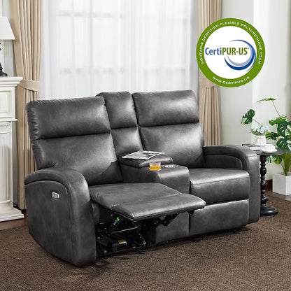 MCombo Zero Wall Recliner Loveseat, 2-Seat Power Wall Hugger Sofa with USB & Type-C Dual Ports, for Small Space, Living Room, RV PR646 (Dark Grey, Loveseat with Console)