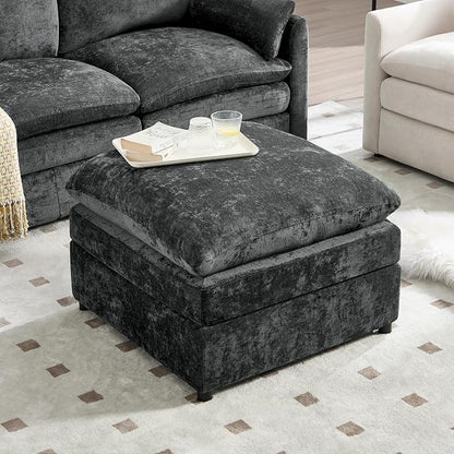 Iroomy 25" Chenille Ottoman, 9.5" Thick Cushion, Upholstered Footrest Modern Footstool & Bench for Living Room, Bedroom, Dark Gray