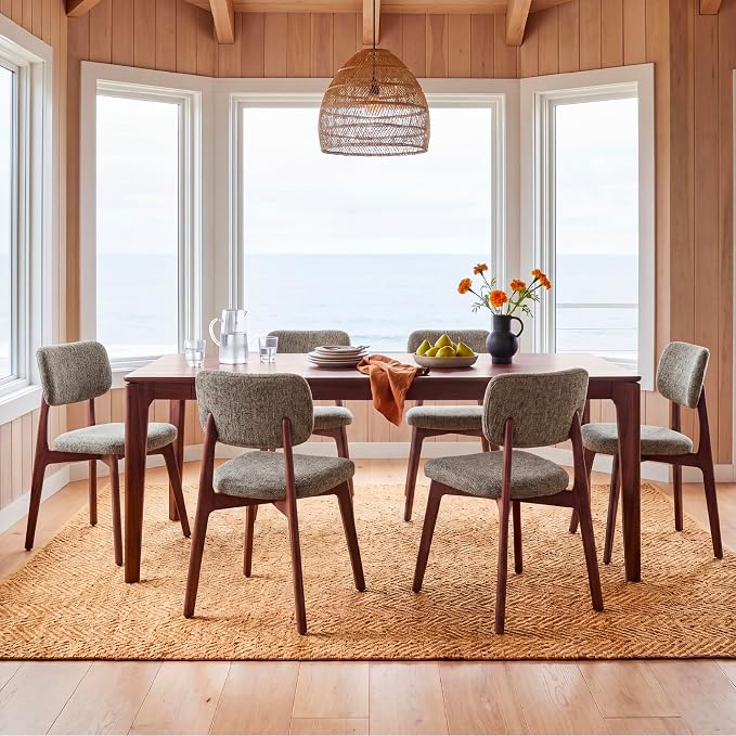 COLAMY Dining Chairs Set of 2, Modern Upholstered Kitchen Room Chairs with Solid Red Oak Wood Legs, 5-Min Easy Assembly Anti-Wobble, High-Weight Fabric Farmhouse Side Chair, 300lbs,Walnut,Brown