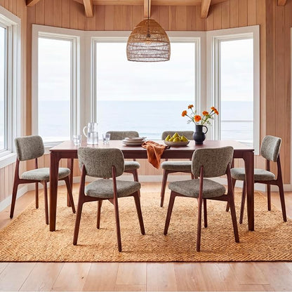 COLAMY Dining Chairs Set of 4, Modern Upholstered Kitchen Room Chairs with Solid Red Oak Wood Legs, 5-Min Easy Assembly Anti-Wobble, High-Weight Fabric Farmhouse Side Chair, 300lbs,Walnut,Brown