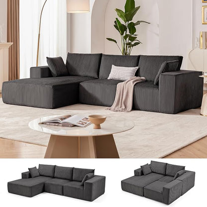 108” Modular Sectional Sofa, Cloud Sectional Couch with Deep Seat, Modern Modular L-Shape Sofa Couch with Chaise,Upholstered Boneless Couches for Living Room Bedroom (Grey, Left Facing Chaise)