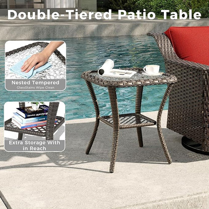 4 Pieces Patio Conversation Furniture Set - 1 Sofa, 2 Armchairs, 1 Side Table, Outdoor Wicker Furniture with Removable Cushions for Porch, Balcony, Sunroom (Red)