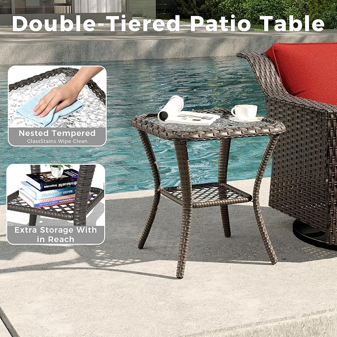 6 Pieces Patio Conversation Furniture Set - 1 Sofa, 2 Armchairs, 2 Ottomans, 1 Side Table, Outdoor Wicker Furniture with Removable Cushions for Porch, Balcony, Sunroom (Red)