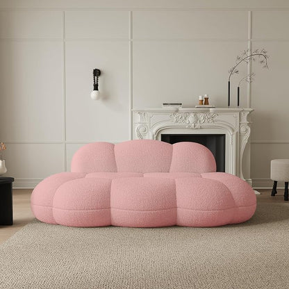 JACH 3 Seater Cloud Sofa for Living Room, Modern Sherpa Upholstered Couch, Minimalist Leisure Sofa, Comfy Cloud Couch for Apartment, Small Space, No Assembly Required (Pink)