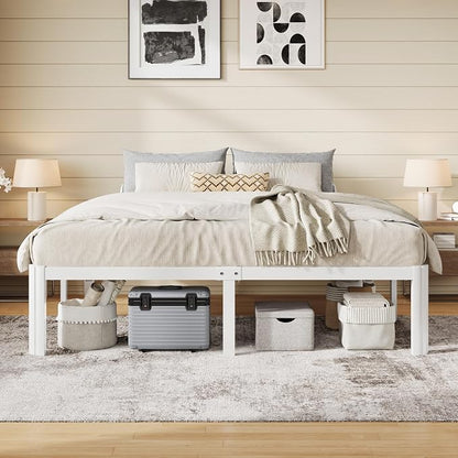 Allewie Metal King Size Bed Frame, 14 Inch 3500LBS Heavy Duty Platform Bed with Rounded Corner & Under Bed Space, No Box Spring Needed, Noise Free, Easy Assembly, White