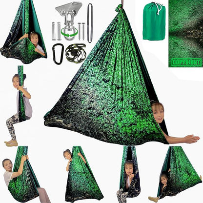HiCamer Sensory Swing for Kids & Adults Holds 300lbs Indoor/Outdoor Therapy Cuddle Swing with 360° Swivel Hanger Kit (Crystal Green)