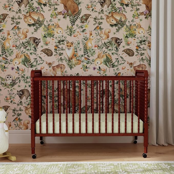 DaVinci Jenny Lind 3-in-1 Convertible Crib in Rich Cherry, Removable Wheels, Greenguard Gold Certified | Converts to Toddler Bed & Daybed, 4 Adjustable Mattress Heights - Conversion Kit Sold Separately - Durable & Easy to Assemble