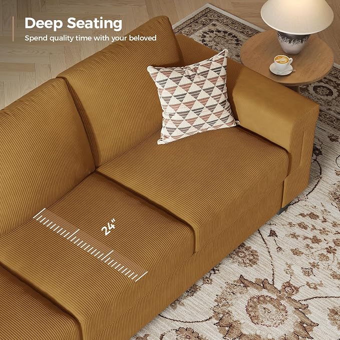 COPIAE 3 Seater Sofa Couch with Deep Seat, 90" Modern Upholstered Sofa with Armrests, Easy Installation, Comfy Couches for Living Room, Apartment,Ginger Yellow
