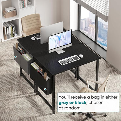 OLIXIS Small Computer Desk, 31 Inch Home Office Desks, Writing Study Craft Work Gaming Table, Computer Workstation for Bedroom Small Spaces with Storage Bag, Black