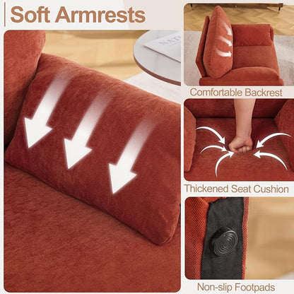 Oversized Accent Chair for Living Room, 32.68" Large Modern Armchair with Deep Seat, Mid-Century Comfy Reading Chair with Padded Arms, Chenille Single Sofa Chairs for Bedroom, Orange