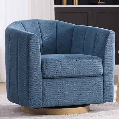 Swivel Accent Chair, 360 Degree Round Swivel Barrel Chair for Living Room, Mid Century Modern Upholstered Accent Chair,Comfy Tufted Sofa Armchairs for Bedroom,Nursery,Chenille,Blue