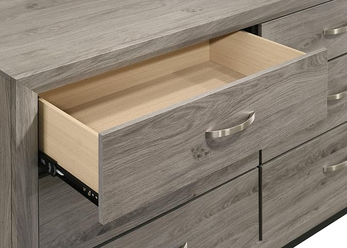 Coaster Home Furnishings - Valen - Wood - 6-Drawer Dresser with Curved Pull Handles, Groove Detailing, and Nickel Hardware - Bedroom - Light Taupe - 215913