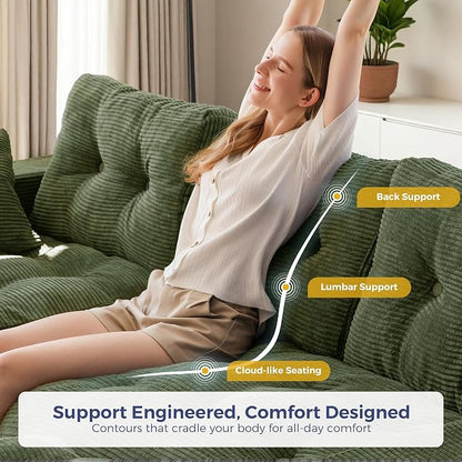 MAXYOYO 96" L Shaped Modular Sectional Sofa with Ottoman, Cloud Boneless Couch with Layered Cushion, Upholstered Sofa in a Box, Flexible Module Combination for Living Room, No Assembly, Dark Green