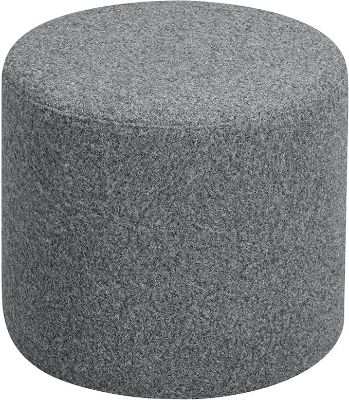 Studio Living Wentworth 19" Round Ottoman, Urban Transitional, Fully Assembled, Faux Sherpa Fabric, Gray