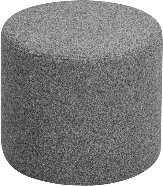 Studio Living Wentworth 19" Round Ottoman, Urban Transitional, Fully Assembled, Faux Sherpa Fabric, Gray