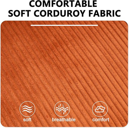 84.6” Corduroy Loveseat with Ottoman, Oversized Double Chaise Lounge Chair Indoor Deep Seat Two Seater Couch Cloud Couch Modular Sectional Sofa for Living Room(Corduroy Orange)