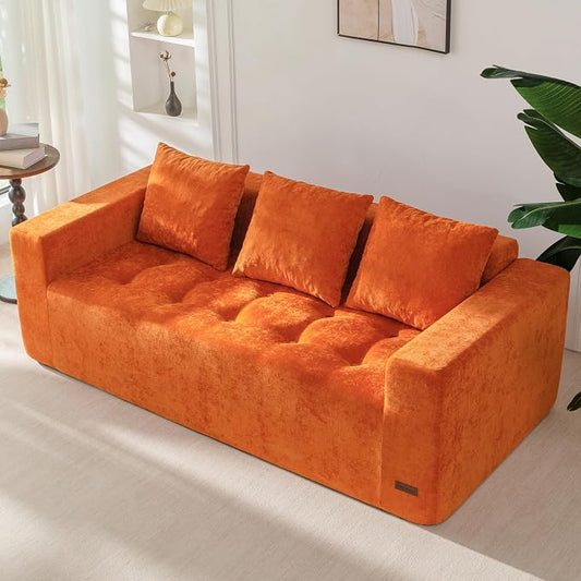 MAXYOYO Modular Sofa Couch, 75" Oversized Loveseat Boneless Cloud Couch with Deep Seat, Chenille Upholstered Living Room Comfy Sofa Chair for Living Room, No Assembly Required, Orange