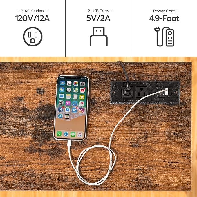 HOOBRO 47.2" Console Table with Power Outlets and USB Ports, Sofa Narrow Entryway Table with Charging Station, Behind Couch Table, Hallway, Foyer, Living Room, Bedroom, Rustic Brown BF301XG01G1