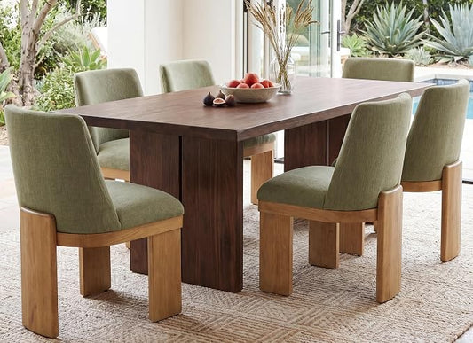 RIVOVA Upholstered Dining Chairs Set of 6, Modern Wooden Dining Room Chair Linen Fabric Kitchen Chairs Farmhouse Dinner Chair, Green